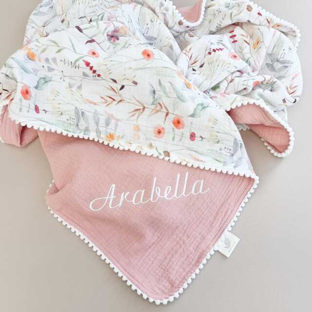 Wildflower Baby Blanket, Personalized Organic Muslin Swaddle Blanket, Floral New Girl Gift - image 1