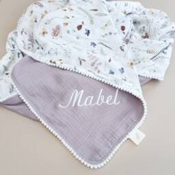 Wildflower Baby Blanket, Personalized Organic Muslin Swaddle Blanket, Floral New Girl Gift - thumbnail 3