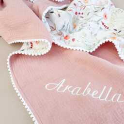 Wildflower Baby Blanket, Personalized Organic Muslin Swaddle Blanket, Floral New Girl Gift - thumbnail 2