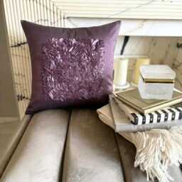 Plum Purple Art Silk, Ribbon Embroidered Solid Pattern, Modern Throw Pillow Cover/Euro Sham - Vintage Love - thumbnail 2