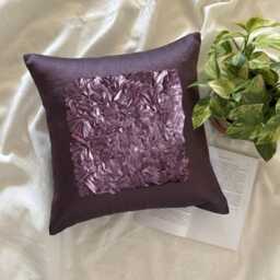 Plum Purple Art Silk, Ribbon Embroidered Solid Pattern, Modern Throw Pillow Cover/Euro Sham - Vintage Love - thumbnail 3