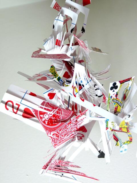 Red Cards- Hanging Vertical Sculpture - Red & White Mobile - image 1