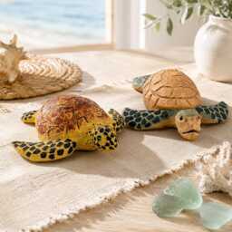 Whimsical Sea Turtle Wood Carving, Coastal Decor Animal Figurine, Ocean Lover Decor, Nautical Wooden Statue, Unique Beach Gift For Her