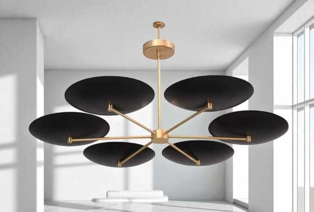 Italian Sputnik 6 Light Dome Style Raw Brass Chandelier Fixture Ceiling Lamp - image 1