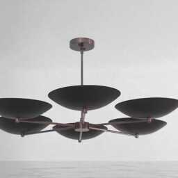 Italian Sputnik 6 Light Dome Style Raw Brass Chandelier Fixture Ceiling Lamp - thumbnail 2
