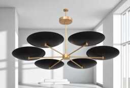 Italian Sputnik 6 Light Dome Style Raw Brass Chandelier Fixture Ceiling Lamp - thumbnail 1