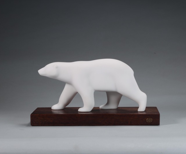 Polar Bear Sculpture By John Perry 11In Long On Hard-Wood Slab. Signed - image 1