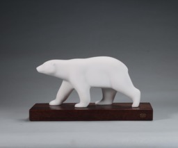 Polar Bear Sculpture By John Perry 11In Long On Hard-Wood Slab. Signed - thumbnail 1