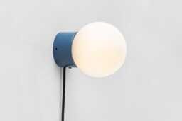 Zoe Wall Sconce Navy Blue Plug-In On/Off Switch White Sphere Milk Glass Globe Plafond Bedside Lamp - thumbnail 1