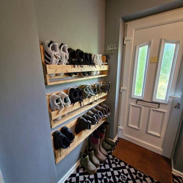 Space Saving Hallway Wall Mounted Pallet Wood Floating Shoe Rack - image 1