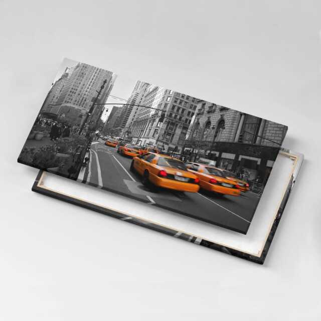 Taxi Traffic On An Avenue in Manhattan Canvas, Picture Wall Hanging, Gray Art, Travel Canvas Painting - image 1