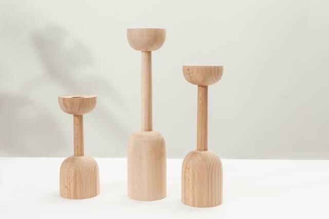 Wooden Candlestick Set Of 3 Rustic Scandinavian Home Decor - image 1