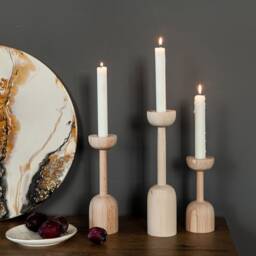 Wooden Candlestick Set Of 3 Rustic Scandinavian Home Decor - thumbnail 2