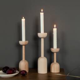 Wooden Candlestick Set Of 3 Rustic Scandinavian Home Decor - thumbnail 3