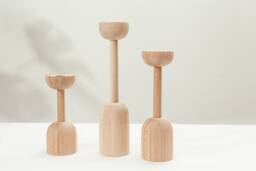 Wooden Candlestick Set Of 3 Rustic Scandinavian Home Decor - thumbnail 1
