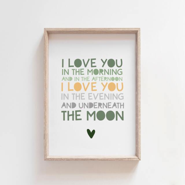 I Love You in The Morning & Afternoon Print, Boys Nursery Prints, Wall Art, Moon Bedroom Decor, Playroom - image 1