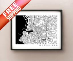 Marseilles Poster Map - France Art Print Black & White - thumbnail 1