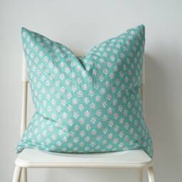 Floral Lumbar Pillow Cover Indian Block Print, Natural Dyed - thumbnail 3
