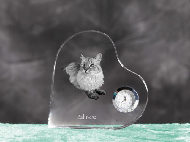 Balinese Cat - Crystal Clock in The Shape Of A Heart With Image Pure-Bred Cat - image 1