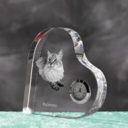 Balinese Cat - Crystal Clock in The Shape Of A Heart With Image Pure-Bred Cat - thumbnail 2