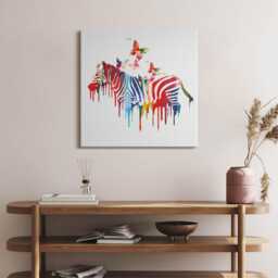 Colorful Zebra Canvas, Wall Art Picture, Red Decoration, Abstraction Canvas - thumbnail 3