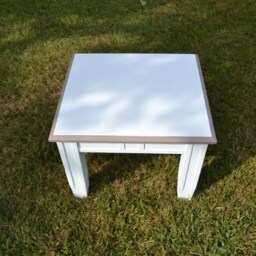 Light Blue & Gray Painted Two-Tone Coffee Table Side Oversized Wide Design - thumbnail 2