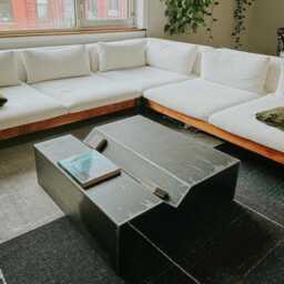 Modern Steel Coffee Table With Storage Distressed Industrial Design - thumbnail 1