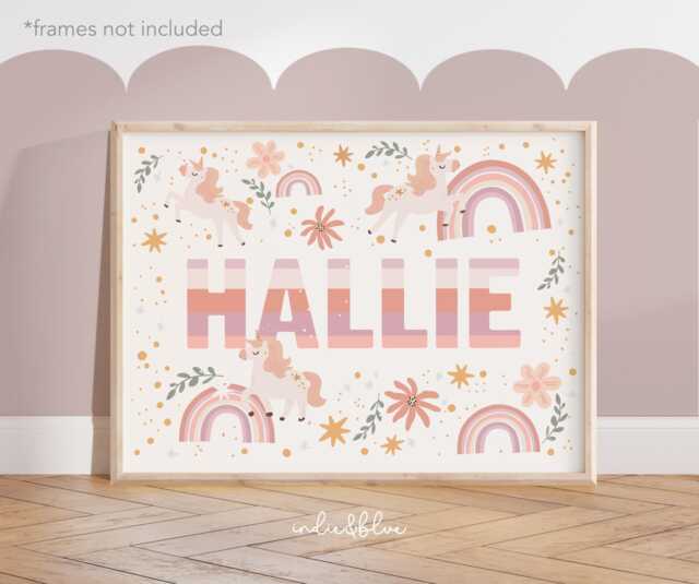 Personalised Unicorn Name, Print, Girl Nursery Decor, Unframed Name Poster, Teen Tween Bedroom Fairytale Decor - image 1