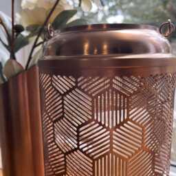 Copper Candle Lantern. Handcrafted Geometric Fretwork - thumbnail 2