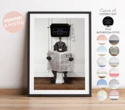 Black Cocker Spaniel Dog On Toilet With Newspaper, Victorian Print, Funny Bathroom Toilet, Toilet Humour Print - thumbnail 1