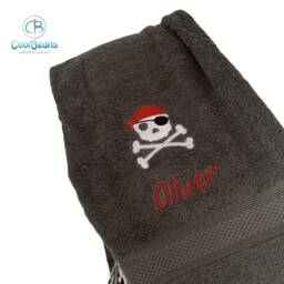 Pirate Towel - Personalised Face Cloth/Hand Bath = Embroidered Skull & Crossbones - thumbnail 2