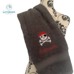 Pirate Towel - Personalised Face Cloth/Hand Bath = Embroidered Skull & Crossbones - thumbnail 1