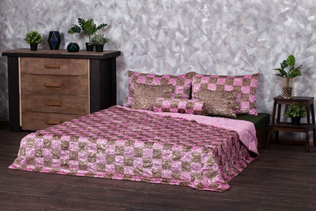 Luxury Faux Fur Bed Set Quartz & Onyx Patchwork, Handmade - image 1