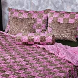 Luxury Faux Fur Bed Set Quartz & Onyx Patchwork, Handmade - thumbnail 2