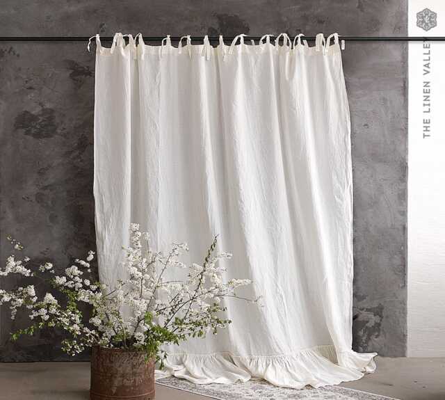 "Linen Curtains With Ruffles- W54"" X H59" - image 1