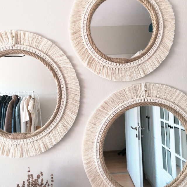 Jute Macrome Set - Bead Round Mirror Wall Decor Thanksgiving Gift Easter Boho Modern Custom Size Available - image 1