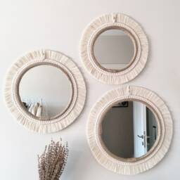 Jute Macrome Set - Bead Round Mirror Wall Decor Thanksgiving Gift Easter Boho Modern Custom Size Available - thumbnail 2