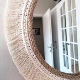 Jute Macrome Set - Bead Round Mirror Wall Decor Thanksgiving Gift Easter Boho Modern Custom Size Available - thumbnail 4