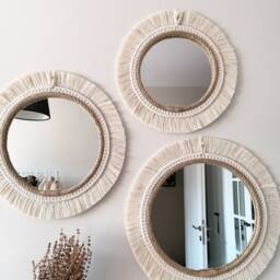 Jute Macrome Set - Bead Round Mirror Wall Decor Thanksgiving Gift Easter Boho Modern Custom Size Available - thumbnail 3