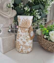 Beautiful Beige/Gold Bird & Floral Toile Decoupaged Glass Vase.other Colours Available - thumbnail 1