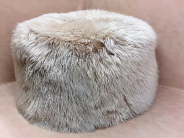 Genuine Hand Made Sheepskin Large Fluffy Fur Foot Stool Pouf Made in UK - image 1