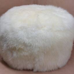 Genuine Hand Made Sheepskin Large Fluffy Fur Foot Stool Pouf Made in UK - thumbnail 2