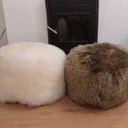 Genuine Hand Made Sheepskin Large Fluffy Fur Foot Stool Pouf Made in UK - thumbnail 3