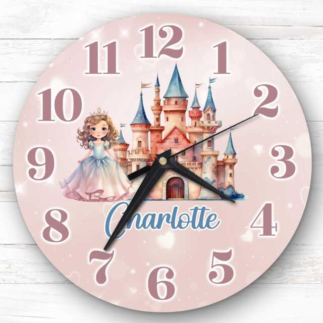 Girls Princess Castle Personalised Gift For Kid's Bedroom Clock - Kids Clock, Children's , Custom Wall - image 1