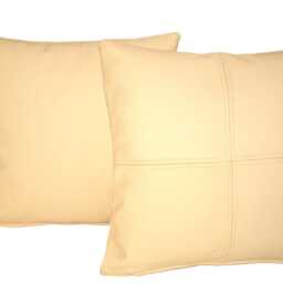 2 Cream Check Design Real Leather Cushions 16Inch 40cm With Inner Filler Pads - thumbnail 2