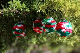 Handmade Crochet Christmas Baubles Red, White, & Green Ornaments - Set Of Four - thumbnail 1