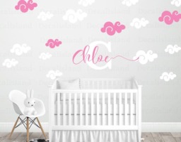 Personolized Childs Name Decal , Clouds Decal, Wall Decals For Nursery Baby Room Designs Wall Sticker Home Decor By Decalisland - thumbnail 1