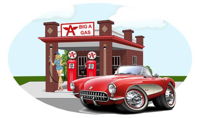 1956-7 Corvette Gas Station Vinyl Wall Decal Classic Chevy Sports Car - image 1