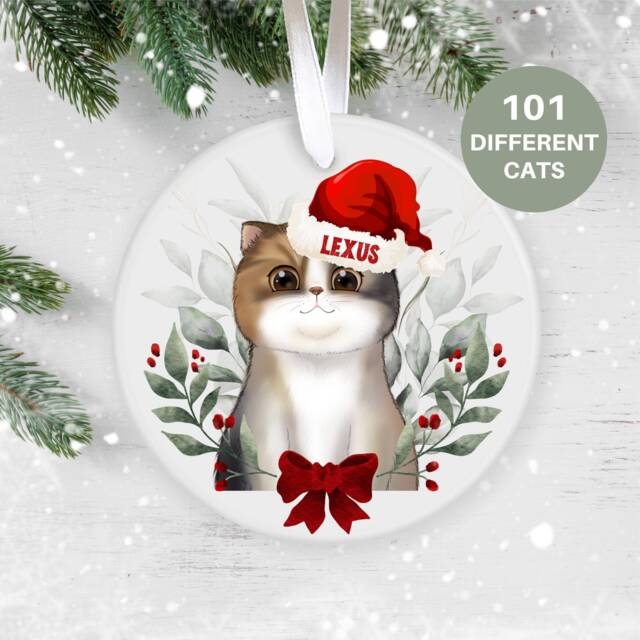 Personalised Christmas Cat Bauble, Gift Uk, Ceramic Ornament, Kitten First Christmas, Keepsake, For Him Her - image 1