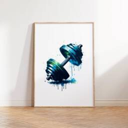 Gymnasium Print Set - 3 Gym Prints - Watercolour Design Dumbbell Poster Fitness Pictures Kettlebell Home Artwork Weights - thumbnail 2